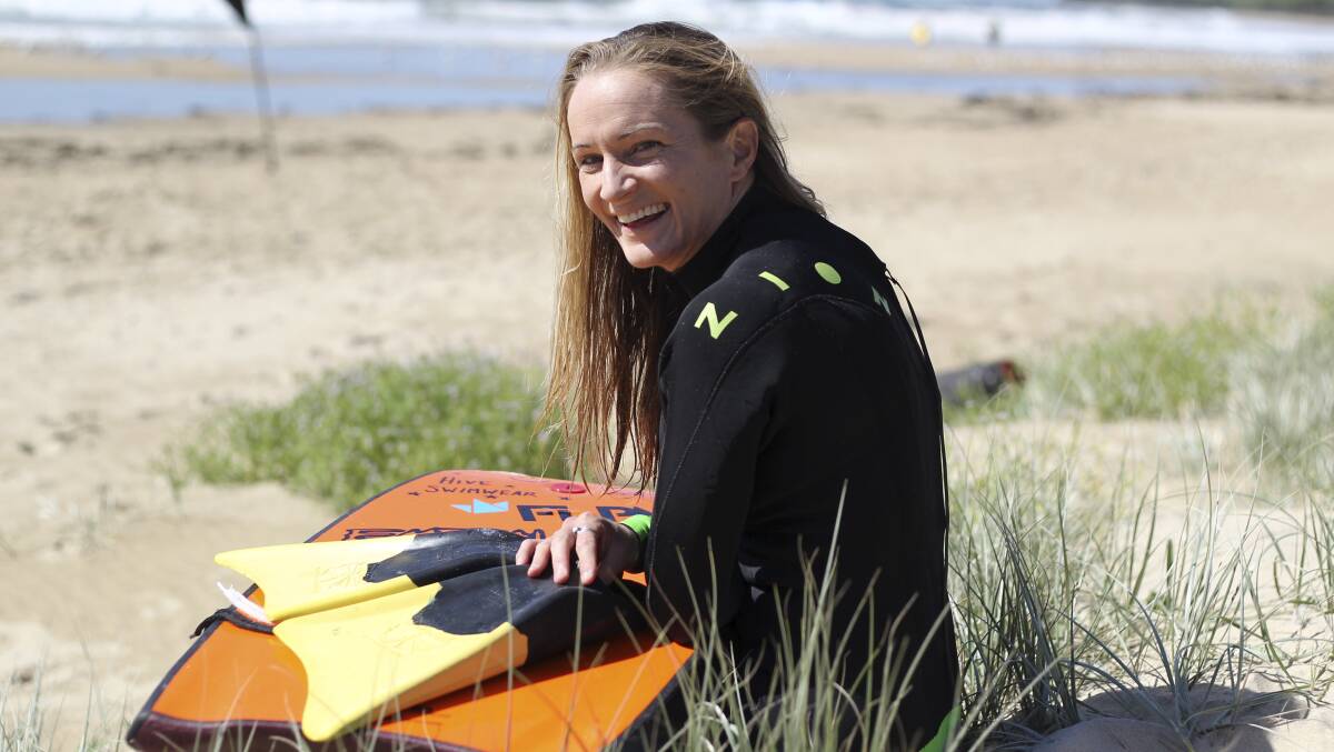 Gerringong bodyboarder Lilly Pollard after enjoying a few waves at 'Mystics' at Shellharbour on Sunday. Picture: DAVID HALL