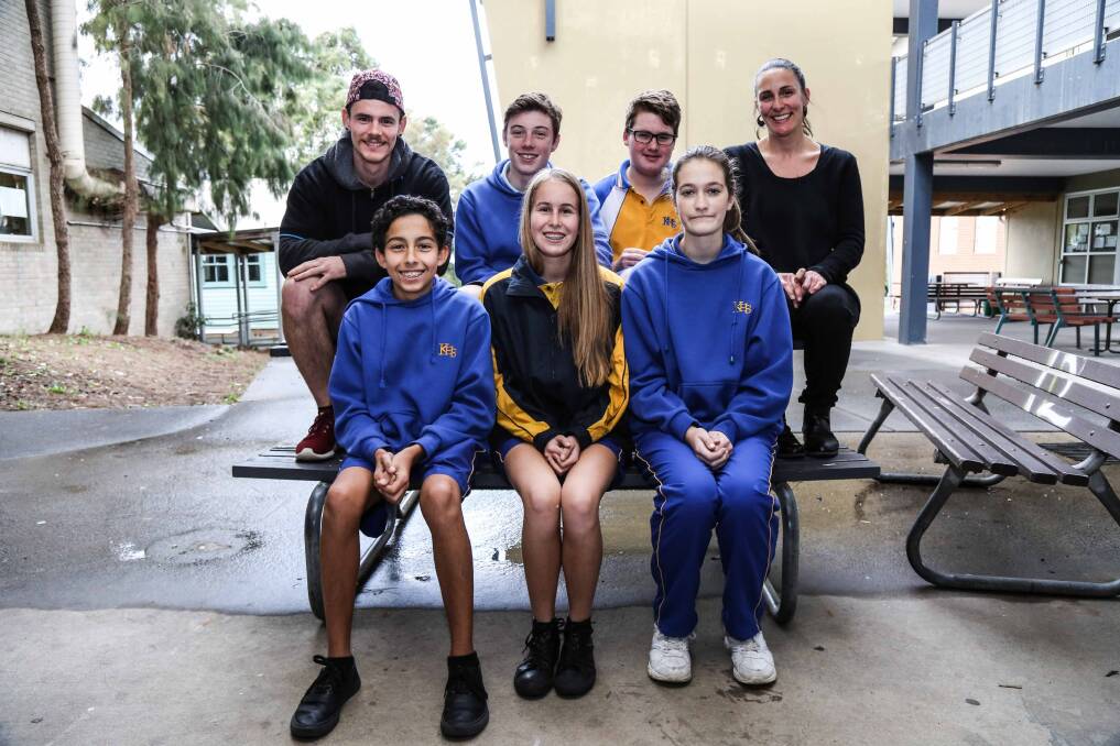 Kiama Council trainee youth worker Dylan Powell, Kiama High School students Ewan Bell, Damen Zapletall, Max Michell, Kirstyn Lake and Merize Vandermerwe with Kiama Council's Bonnie Hittmann, are working together to hold the Kiama Youth Forum. Picture: GEORGIA MATTS