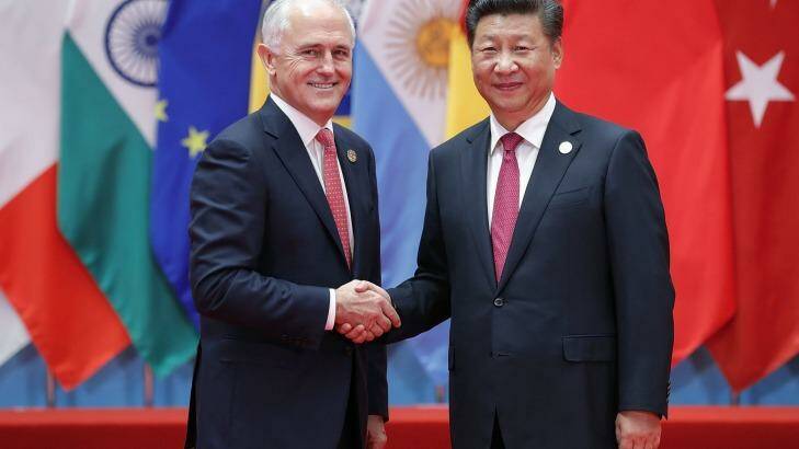 Chinese President Xi Jinping (right) shakes hands with Australian Prime Minister Malcolm Turnbull to the G20 Summit in September 2016. Photo: Lintao Zhang