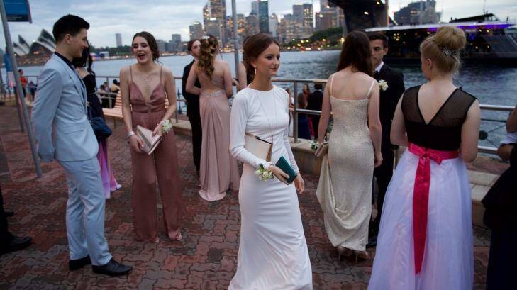 Dressed to the nines: Year 12 students from Killara High School at Milsons Point. Photo: Wolter Peeters