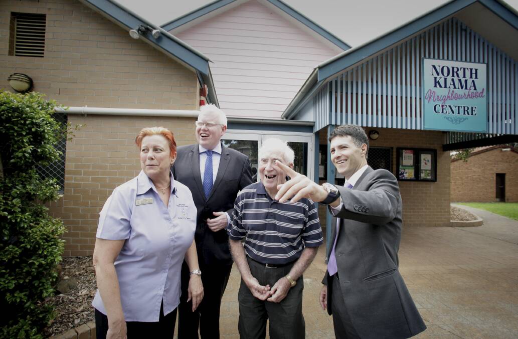 North Kiama Neighbourhood Centre manager Sharon Parker, Member for Kiama Gareth Ward, volunteer Jim Smith and Minister for Citizenship and Communities Victor Dominello. Picture: PAUL JONES