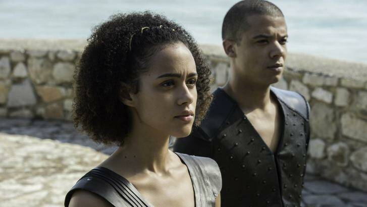 Ever loyal to Danaerys, Game of Thrones' Grey Worm and Missandei. Photo: HBO/Foxtel