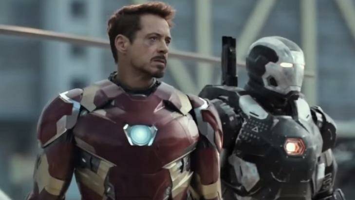 Robert Downey Jr as Iron Man in <i>Captain America: Civil War</i>.