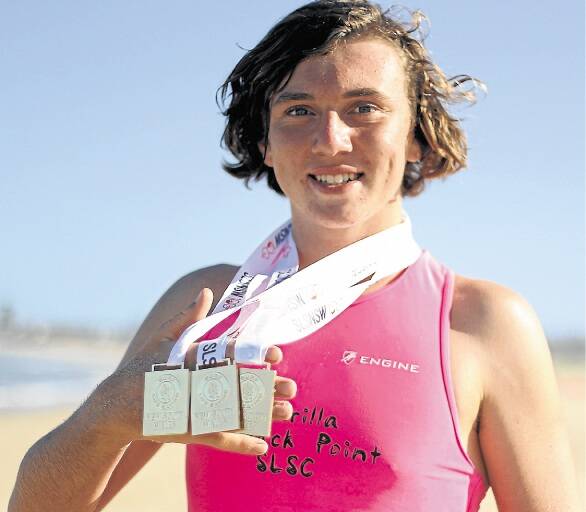 Matt Sperring is celebrating winning three gold medals at the recent NSW Surf Lifesaving titles. Picture: DAVID HALL