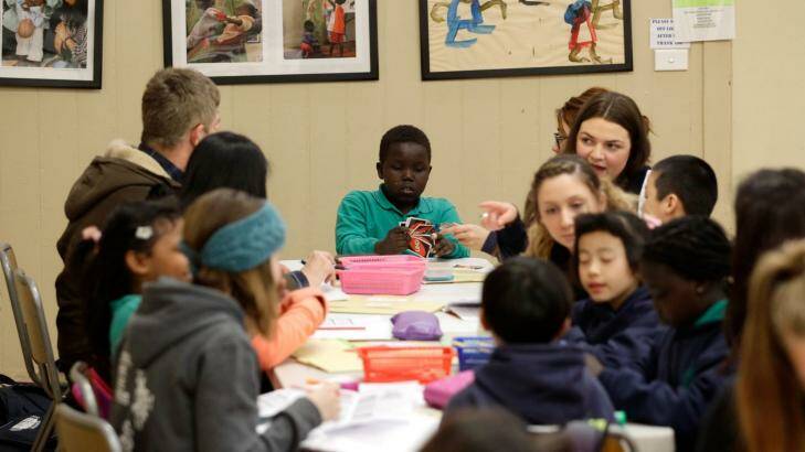Students at Sacred Heart's homework club. Photo: Wayne Taylor/Getty Images