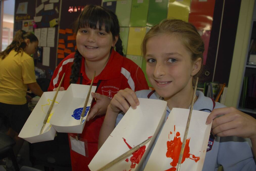 Melissa Sterjovska from Nazareth Primary School with Ruby Oliver from St Paul's Albion Park. Picture Eliza Winkler