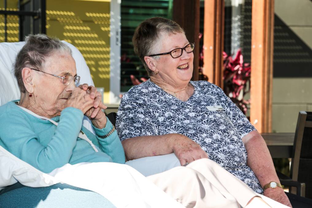 Diana Kemp of Flinders (right), has been a volunteer at Uniting Care's Elanora Aged Care facility for two years. Picture: GEORGIA MATTS