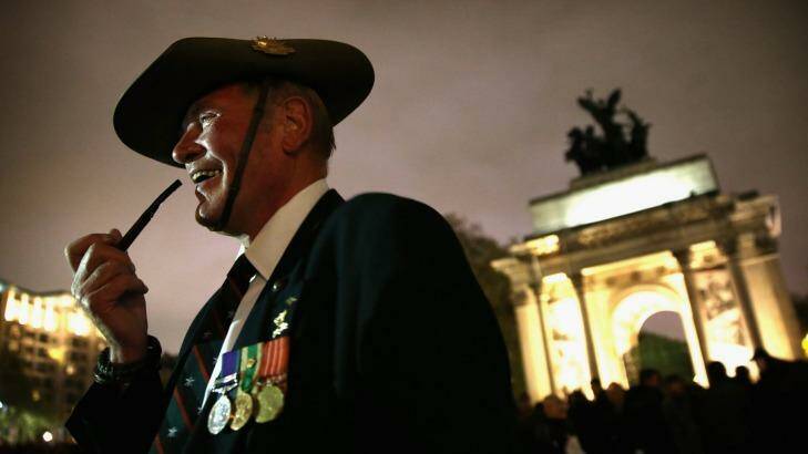 Major John Titley of the Third Royal Australian Regiment waits for the Anzac Day dawn service to begin in London. Photo: Chris Jackson