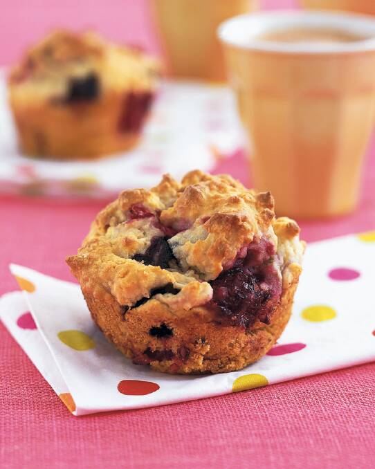 Mixed berry muffins <a href=”http://www.goodfood.com.au/good-food/cook/recipe/mixed-berry-muffins-20131031-2wjhp.html"><b>(RECIPE HERE).</b></a>