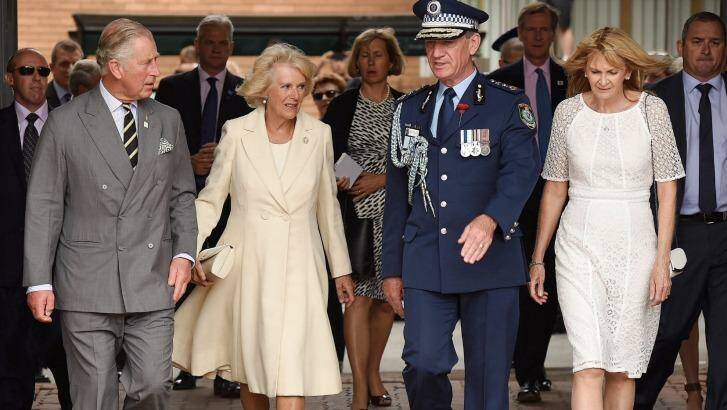 Prince Charles and the Duchess of Cornwall with police commisioner Andrew Scipione and his wife, Joy. Photo: Kate Geraghty