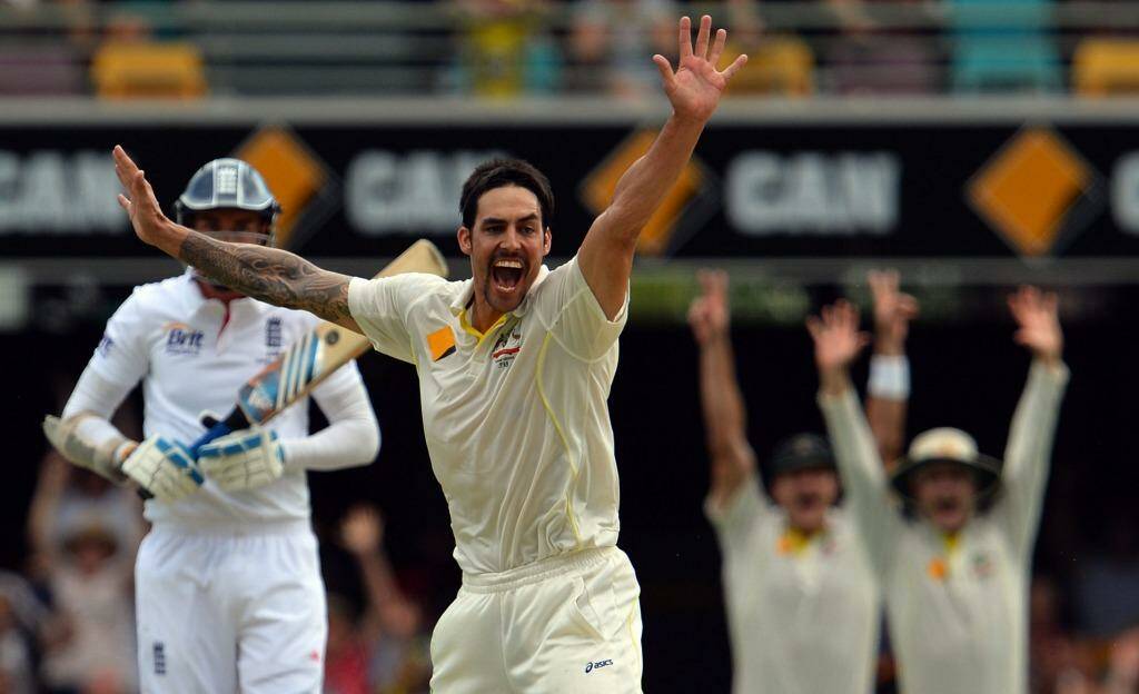 Mitchell Johnson celebrates the dismissal of England's Stuart Broad during the first Ashes Test at the Gabba in Brisbane last year. Photo: Saeed Khan