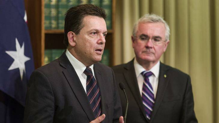 Nick Xenophon and Andrew Wilkie have demanded the  government cracks down on betting ads. Photo: Paul Jeffers