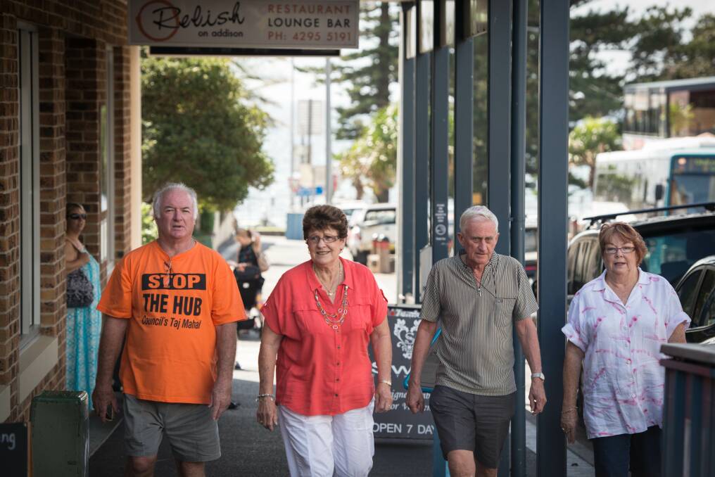 Shellharbour City Council has endorsed the Shellharbour Village Centre Plan but residents are concerned about how it will be funded. Pictured are Dennis Chalker, Dorothy Channell, Stefan Brooke and Yvonne Gooden. Picture: ALBEY BOND