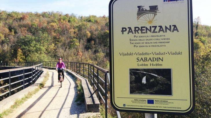 Sabadin viaduct on the Parenzana rail trail, Croatia.