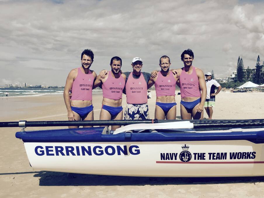 Gerringong Surf Club's open surf boat crew of Mitchell and Lachlan Payne, sweep Mal Dunwoodie, Richard Payne and Michael Quinn and after their third placing in the Australian titles at Tugun.