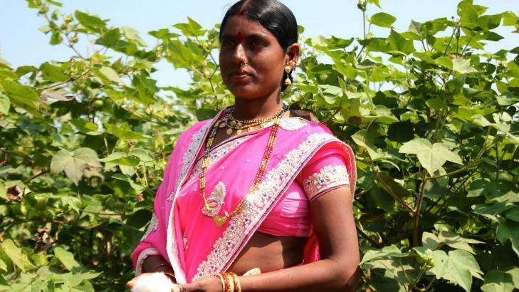 Nivmala Samadhan Savade works on the cotton farm with her husband and mother in law. Photo: Lucy Cormack