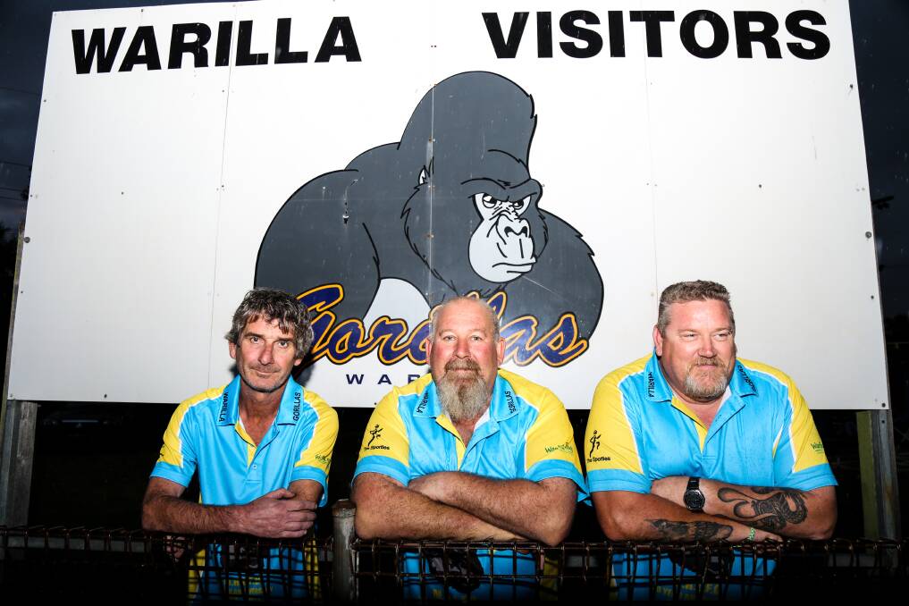 The Warilla-Lake South Gorillas junior rugby league club vice-president Scott Usher, president Bill Clark and treasurer Adrian Fox are proud to celebrate the club's 50th anniversary. Picture: GEORGIA MATTS
