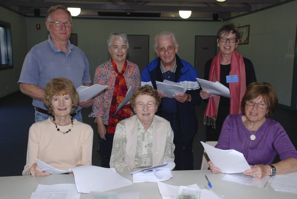 Kiama U3A members (rear from left) Laurie Gilbert, Roslyn Brooks, Brian Finch, Angela Boey; (front, from left) Nancy Kerr, Margot McNair and Gill Divers brush up on one of the many interesting topics offered by the organisation.