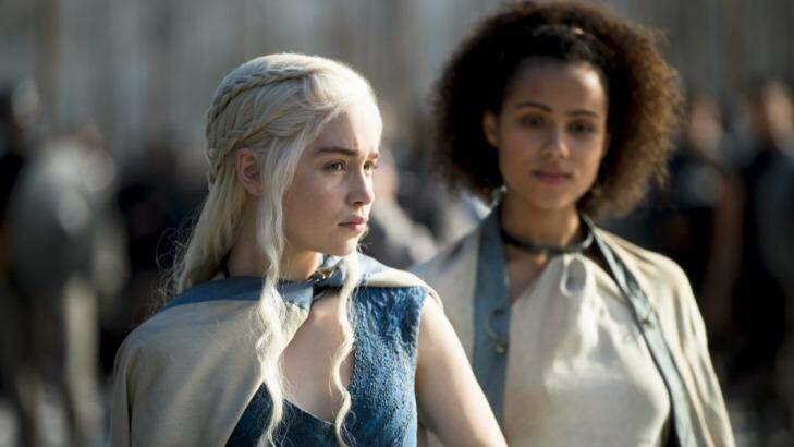 Getting down to the tiring business of ruling Meereen ... Emilia Clarke as Daenerys Targaryen in Game of Thrones. Photo: HBO