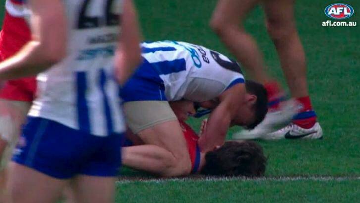Brent Harvey copped three weeks after his scuffle with Liam Picken on Sunday. Photo: afl.com.au
