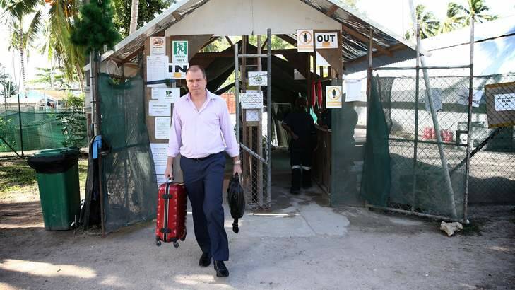 NSW barrister Jay Williams leaves the processing centre after conducting interviews with asylum seekers on Manus Island on Tuesday. Photo: Alex Ellinghausen