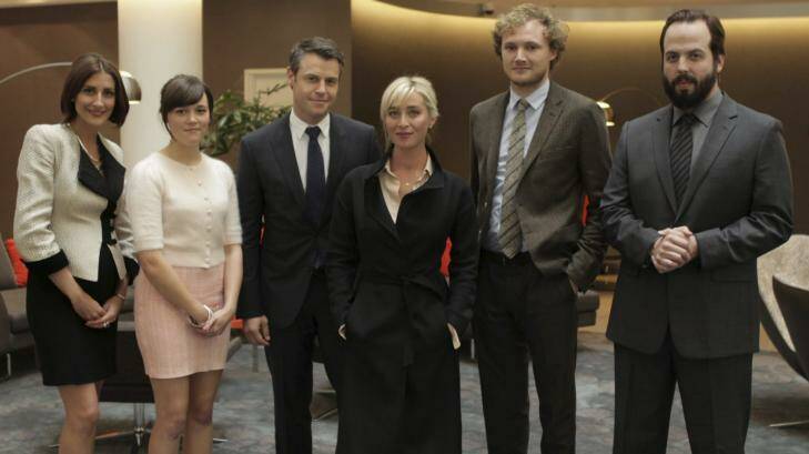 The cast of Ten's new political drama, Party Tricks, starring Asher Keddie and Rodger Corser. Photo: Supplied