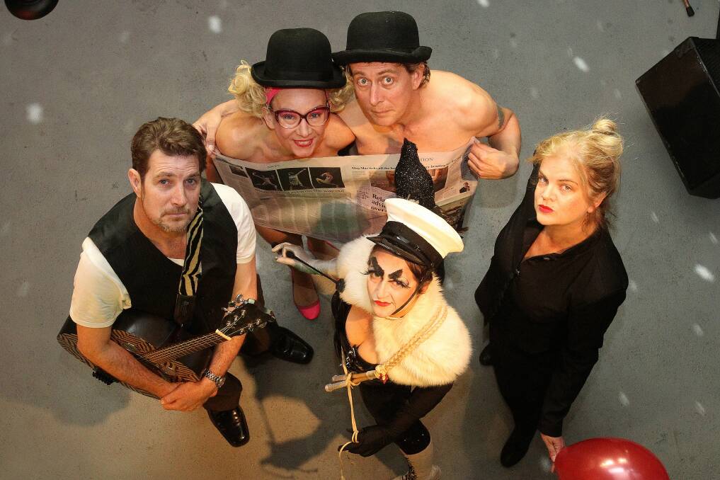 Nick Rheinberger, Tamara Campbell, Dave Evans, Heidi Hillier and Anne Louise Rentell promote their Kabaret La Blasé at the Sydney Fringe Festival in September. Picture: GREG TOTMAN