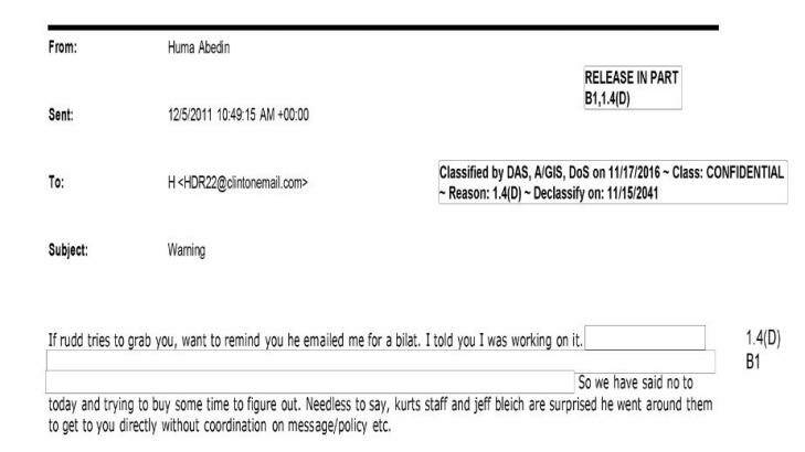 Huma Abedin's email to Hillary  Clinton date December 5, 2011.