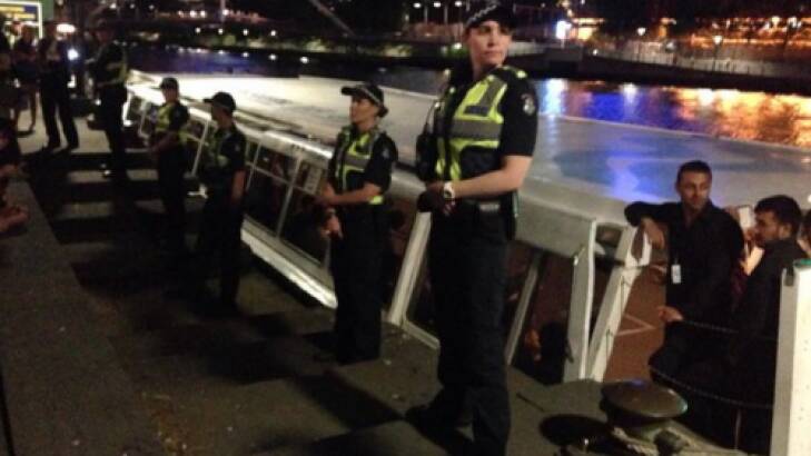 Police guarding the cruise boat location on a RSD seminar in 2014 that was later shut down.   Photo: Chloe Booker