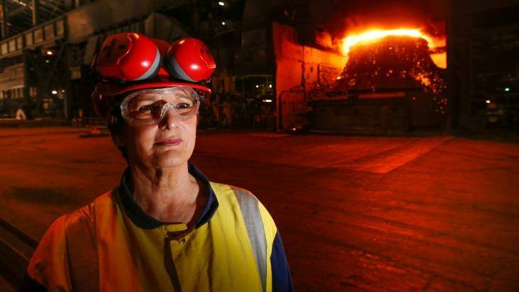 Christine Wilkins was the first female melter in the Basic Oxygen Steelmaking Plant at BlueScope (or BHP) in Port Kembla in 1969. Photo: Peter Rae