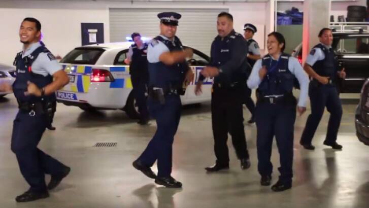 New Zealand Police officers doing the running man challenge. Photo: Facebook