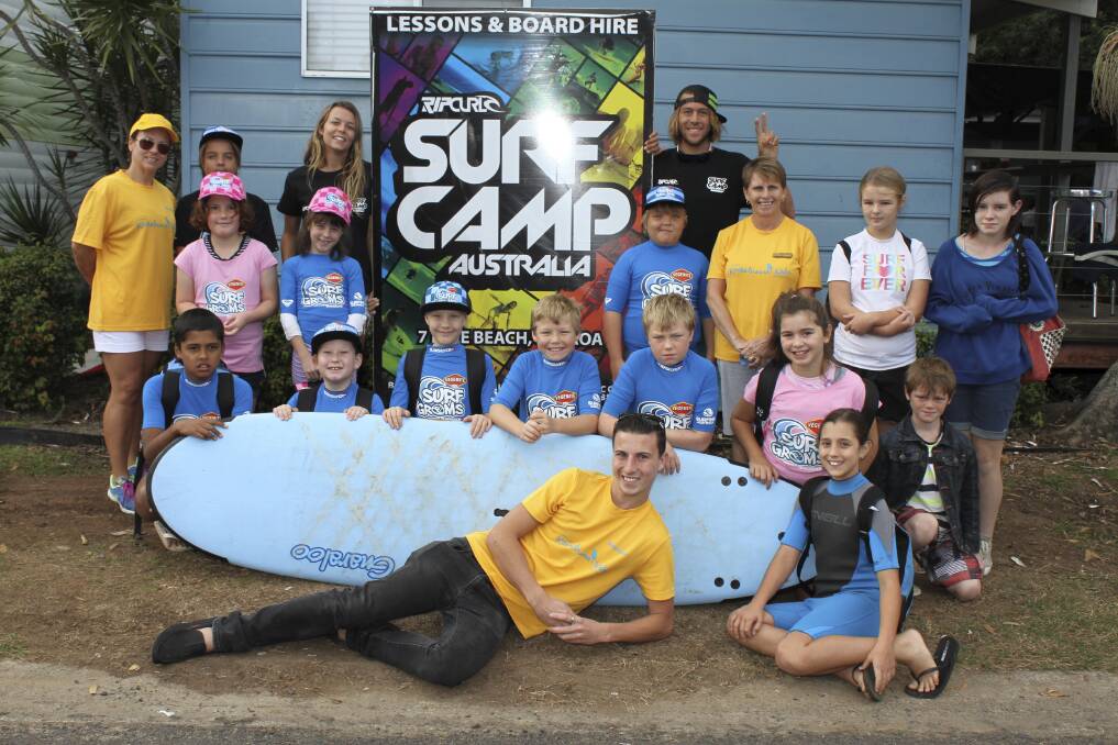 A large group of children who gathered at Gerroa last week for a day out with Surf Camp Australia. Picture: DAVID HALL