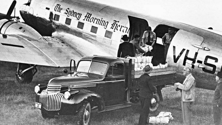 The Herald had its own DC3 aircraft to fly papers to remote areas. Photo: Fairfax Archives.