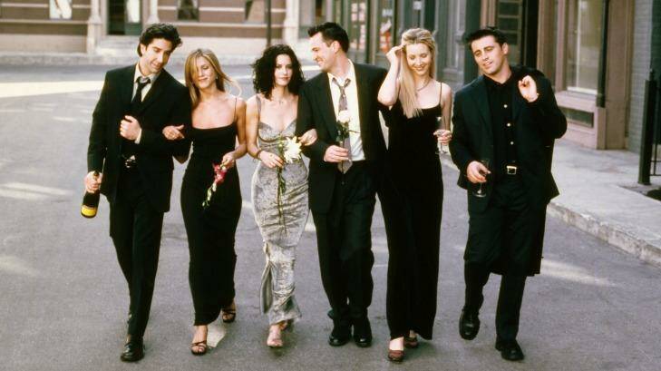 <i>Friends</i> stars, from left, David Schwimmer, Jennifer Aniston, Courteney Cox, Matthew Perry, Lisa Kudrow and Matt LeBlanc. Photo: NBC