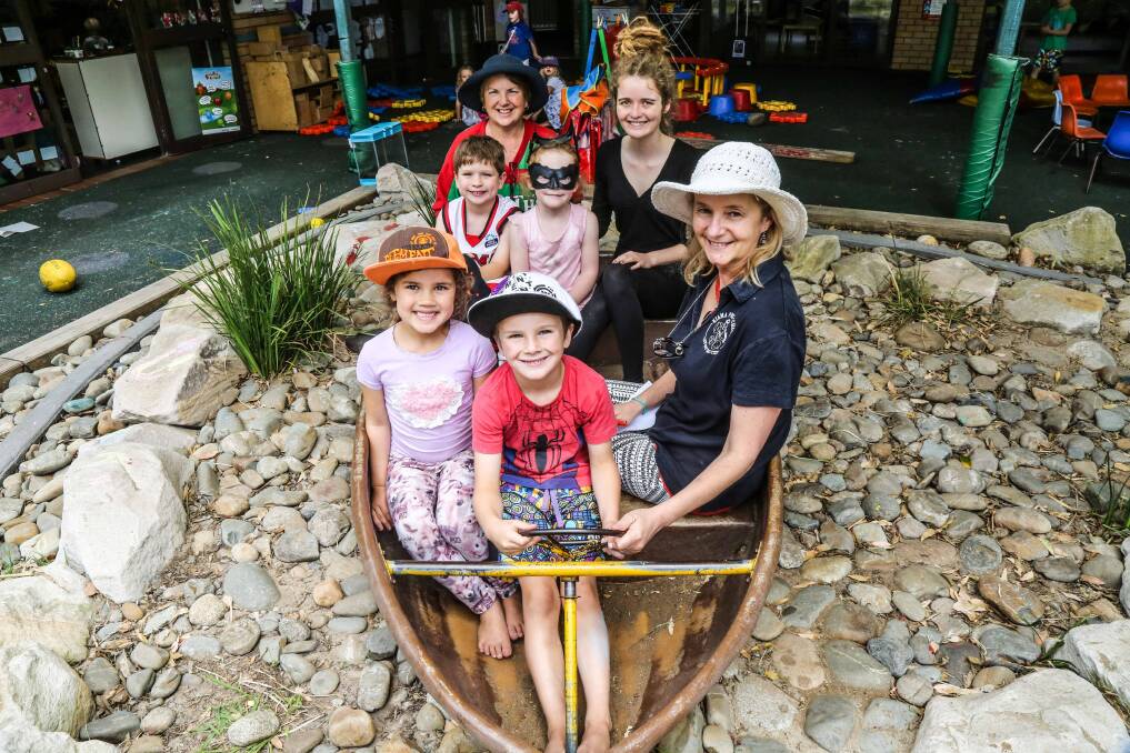 Kiama Preschool director Maria Whitcher with Molly Peseta, Coby Rogers, Jack Norris, Ruby Gallagher, Lindy Verryt and Isabelle Fredericks. Picture: GEORGIA MATTS