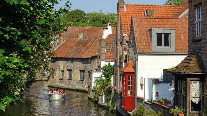 Canal houses from Mariastraat in Bruges, Belgium. 