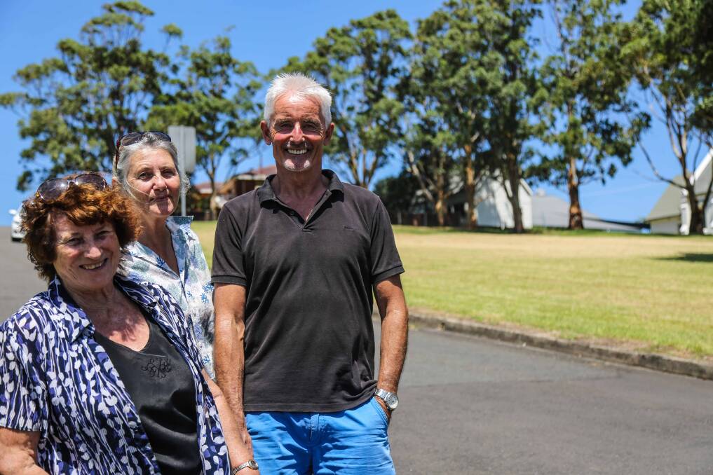 Alma Macpherson, Hermione Upfill-Brown and David Brocherie are promoting a petition opposing the council's proposal to reclassify and potentially sell community land at Gerringong. Picture: GEORGIA MATTS