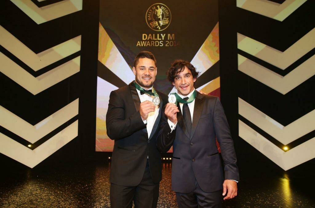 Jarryd Hayne and Johnathan Thurston tie as the Dally M Player of the Year.  Photo: Matt King/Getty Images