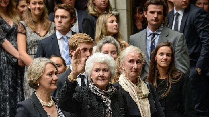 Tamie Fraser and family farewell Malcolm at the state funeral on Friday. Photo: Justin McManus