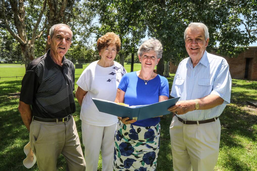 Jamberoo Ratepayers and Residents Association members Geoff Boxsell, Gloria Jeffrey, Vivienne Marris and Ken Jeffrey look over plans for the new rotunda. Picture: GEORGIA MATTS