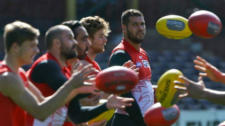 Face in the crowd: Lance Franklin at Swans training this week. Photo: Dallas Kilponen