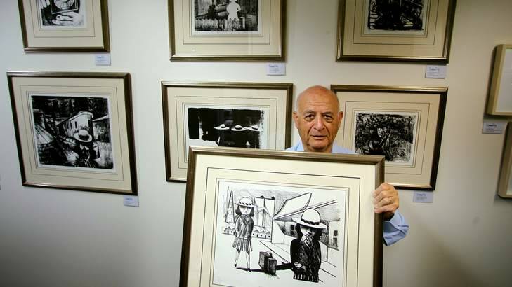 Investing for value and pleasure: Gallery owner Tom Lowenstein with some of his Charles Blackman works on paper, holds Bus Stop, one of his favourite etchings by the artist. Photo: Ken Irwin