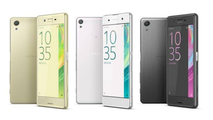 The Xperia X line of phones. From left, the X, XA and X Performance.