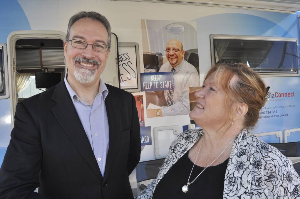 Director of Small Biz Connect Wayne Gates launched the Energise Shellharbour Village project with Mayor Marianne Saliba last week. Picture: ELIZA WINKLER