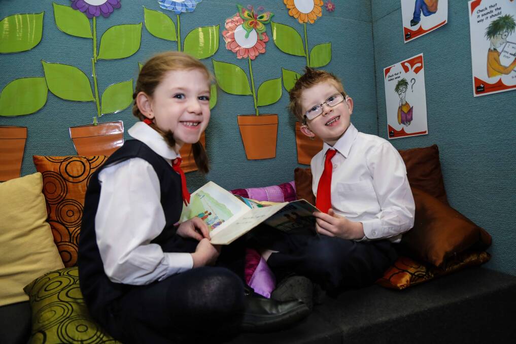 Six-year-old twins Jack and Grace Debnam-Koning are in their first year of school at Mount Terry Primary School in Albion Park. Picture: GEORGIA MATTS