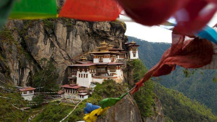 Taktsang Palphug Monastery (also known as The Tiger's Nest),a prominent Himalayan Buddhist sacred site and temple in the cliffside of the upper Paro Valley, Bhutan. 
