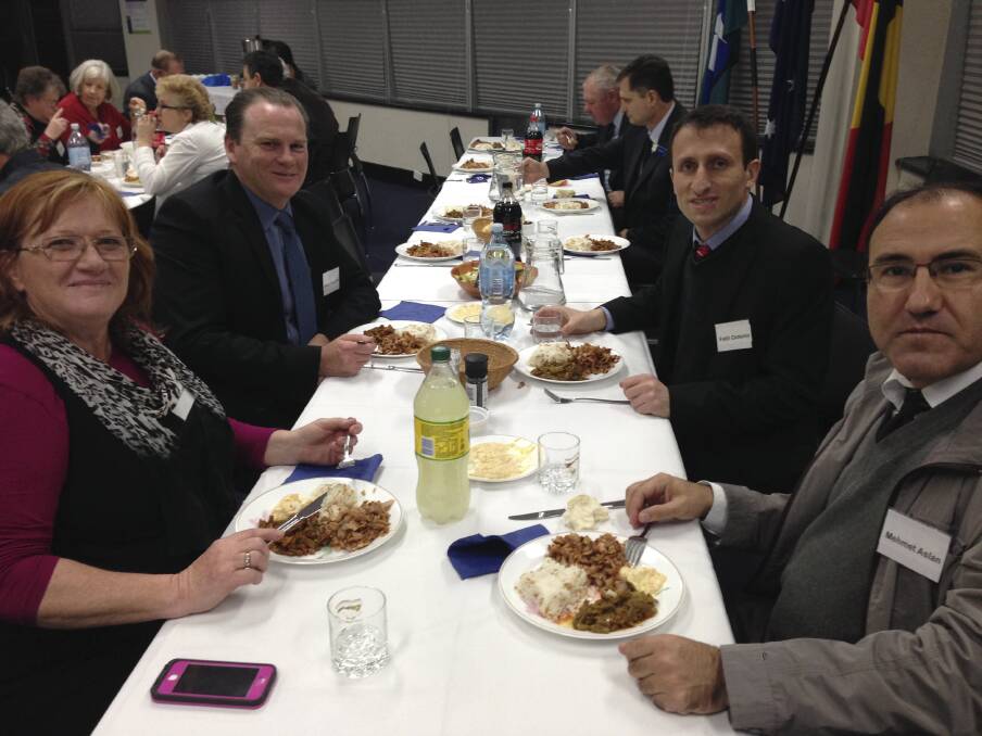 Shellharbour Mayor Marianne Saliba with Affinity Intercultural Foundation co-hosts Carey McIntyre, Fatih Ozdemir and Mehmet Aslan at the annual iftar (fast breaking) dinner in council chambers.