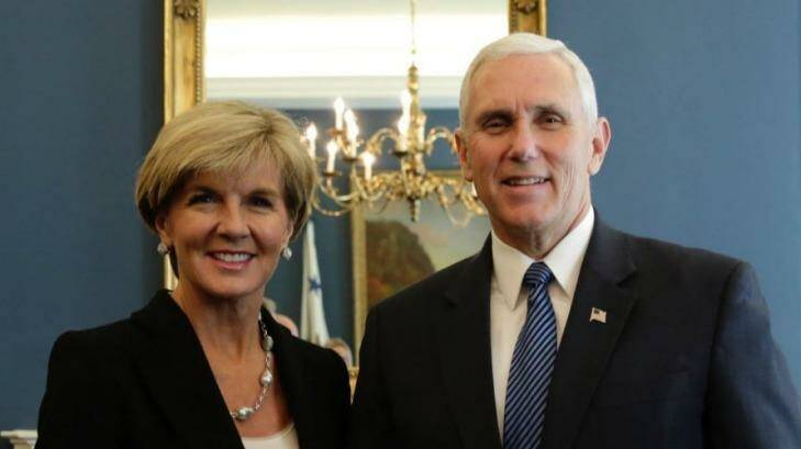 Foreign Minister Julie Bishop and the US Vice President Mike Pence Photo: Yuri Gripas