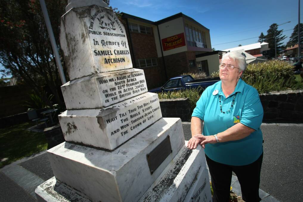 Sandra Pearson at the Shellharbour War Memorial. Contact your local Red Cross to find out more about how the branches are celebrating.