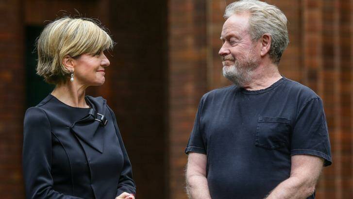 Foreign Affairs Minister Julie Bishop with Ridley Scott at Fox Studios for the announcement of the filming of <i>Alien: Covenant</i>.  Photo: Dallas Kilponen